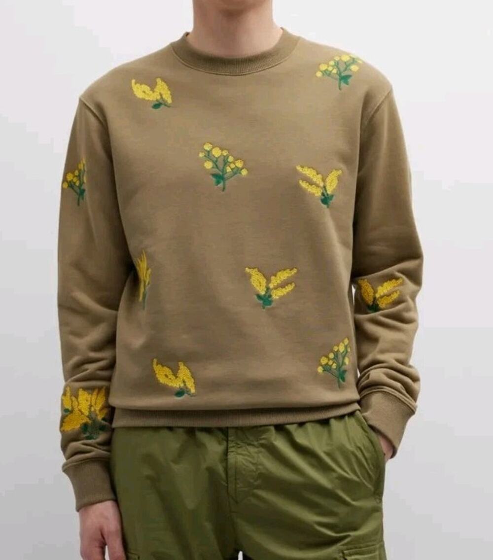 Scotch & Soda Sweatshirt M Olive Floral Embroidered Crewneck Mens New No Tags